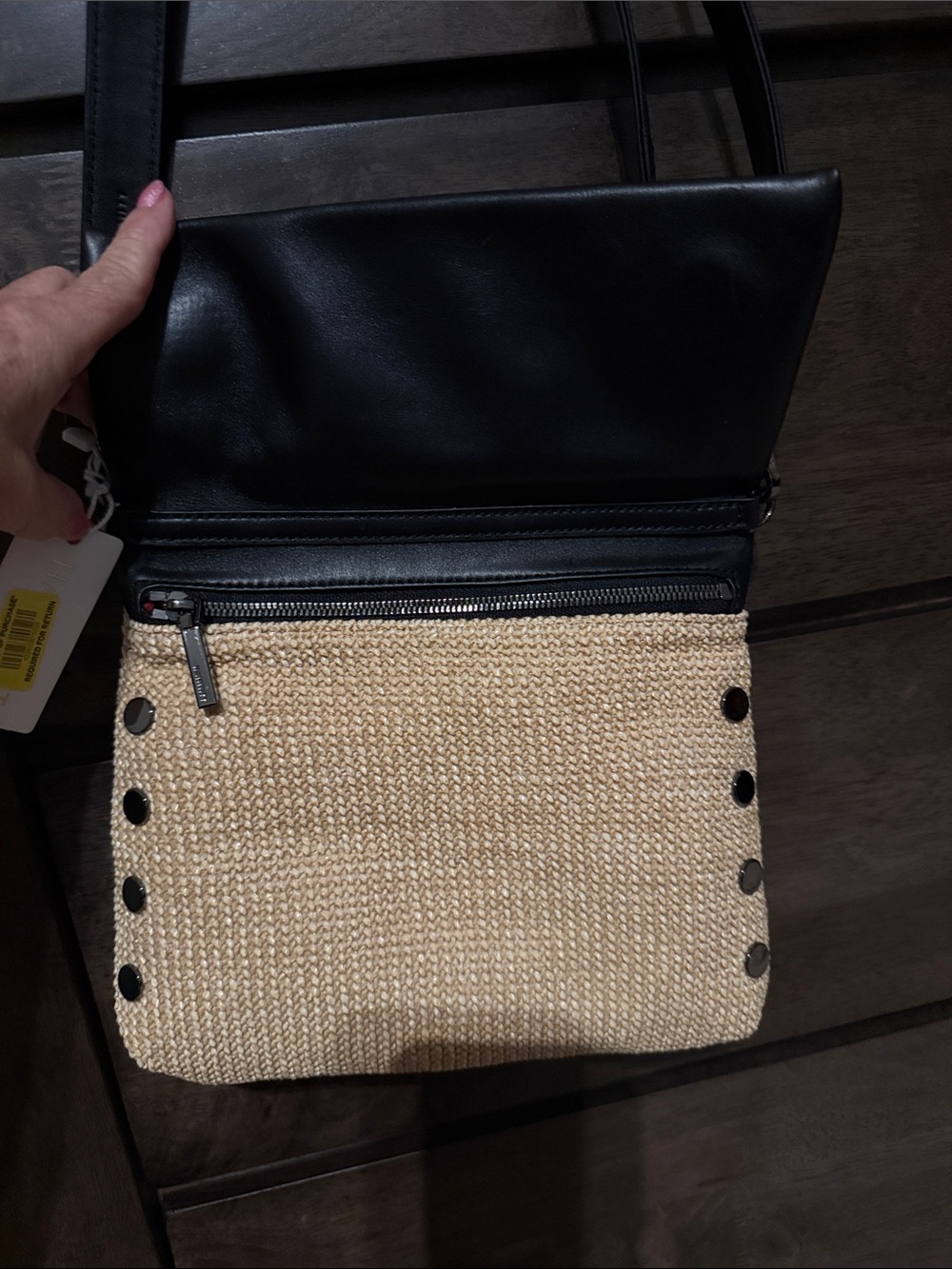 Hammitt Black Leather and Natural Woven Crossbody NWT - Picture 4 of 8